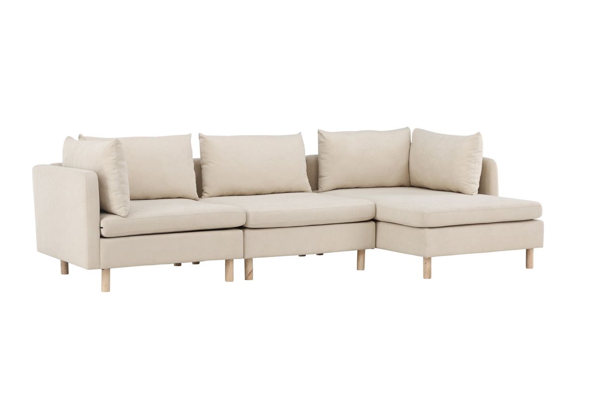 VENTURE DESIGN Zero 3 pers. sofa, m. chaiselong - beige polyester og natur gummitræ