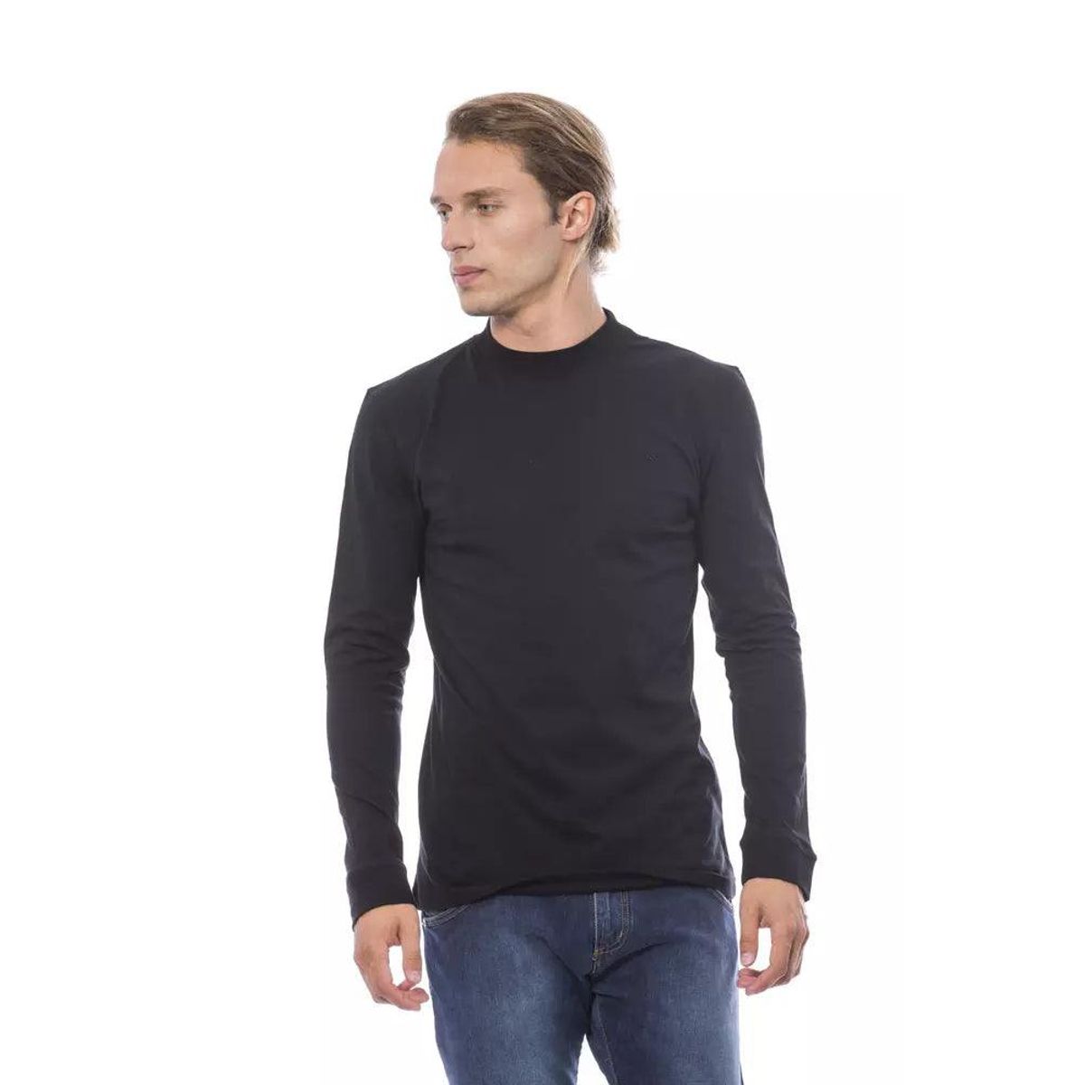 Verri Elegant Black Crew Neck Cotton Sweater