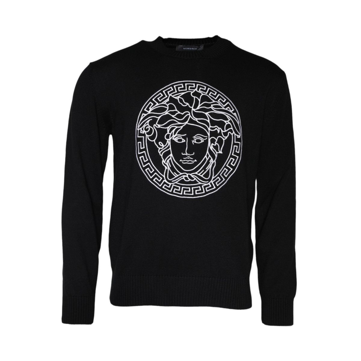 Versace Black Medusa Embroidery Crew Neck Pullover Sweater