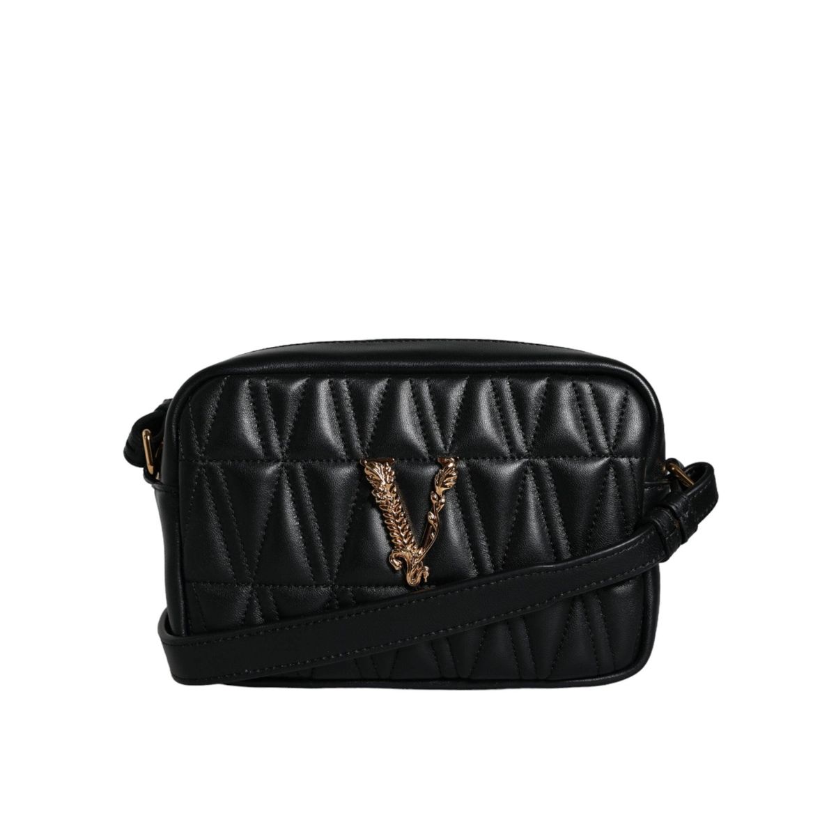 Versace Black Quilted Lamb Leather Camera Case Shoulder Bag