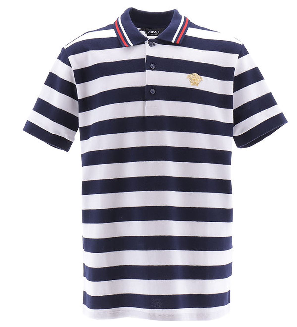 Versace Polo - Navy/Hvidstribet m. Tekst