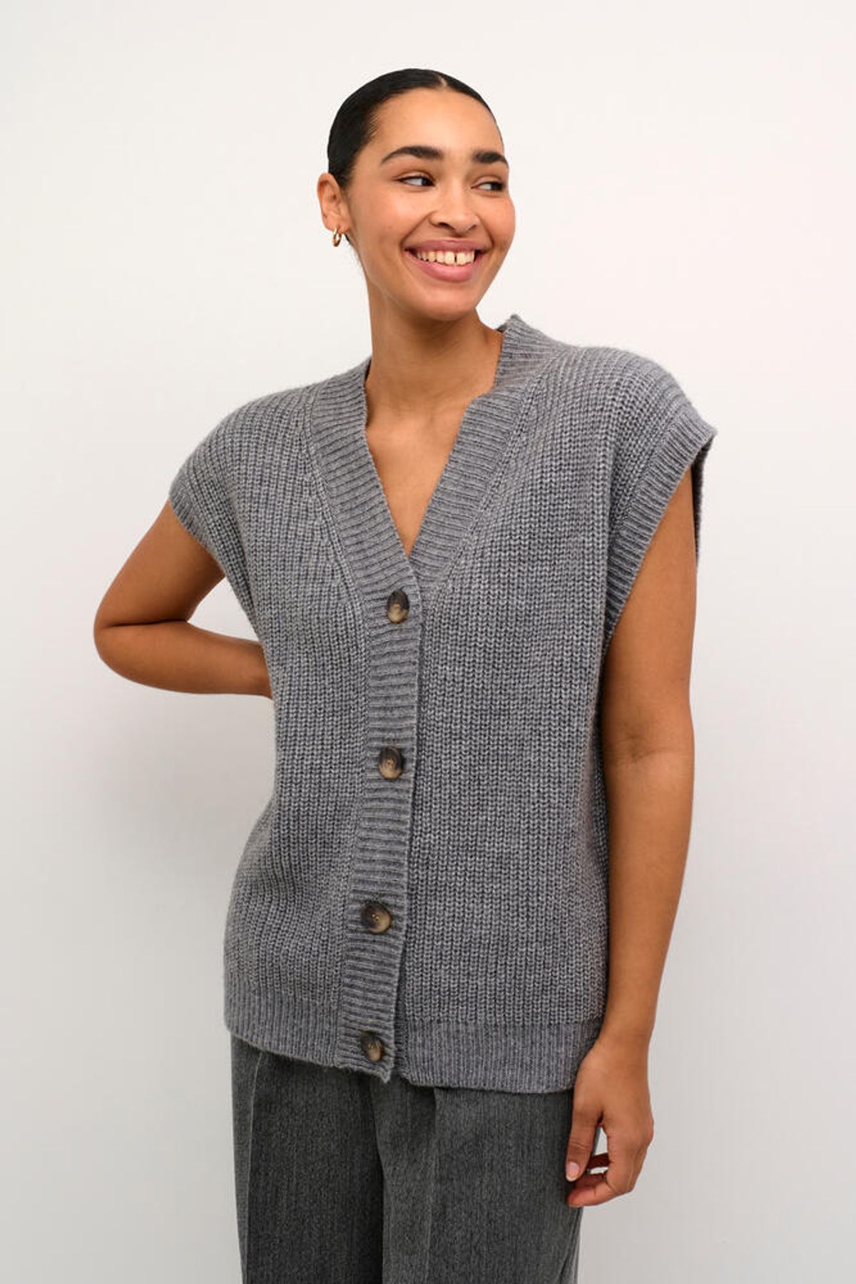 Vest - Strik - KAnellia - Grey Melange - Kaffe