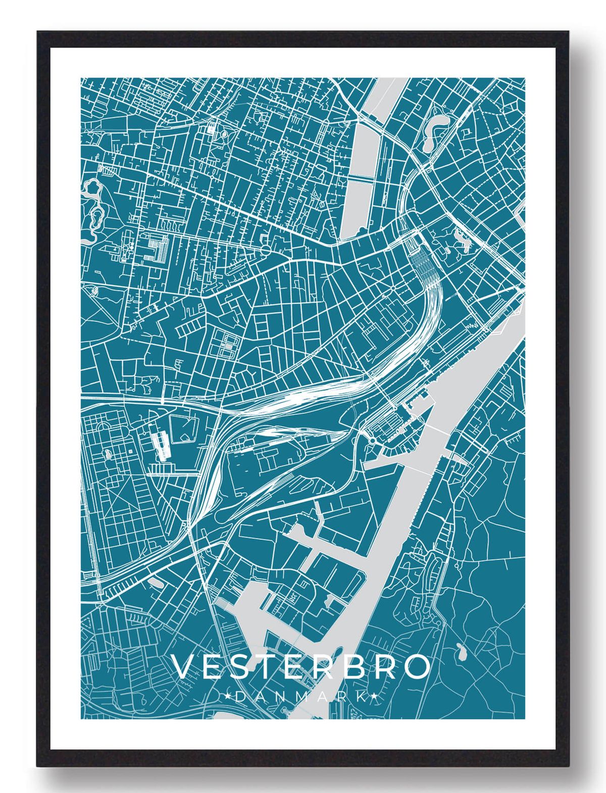 Vesterbro by plakat - blå (Størrelse: L - 50x70cm (B2))