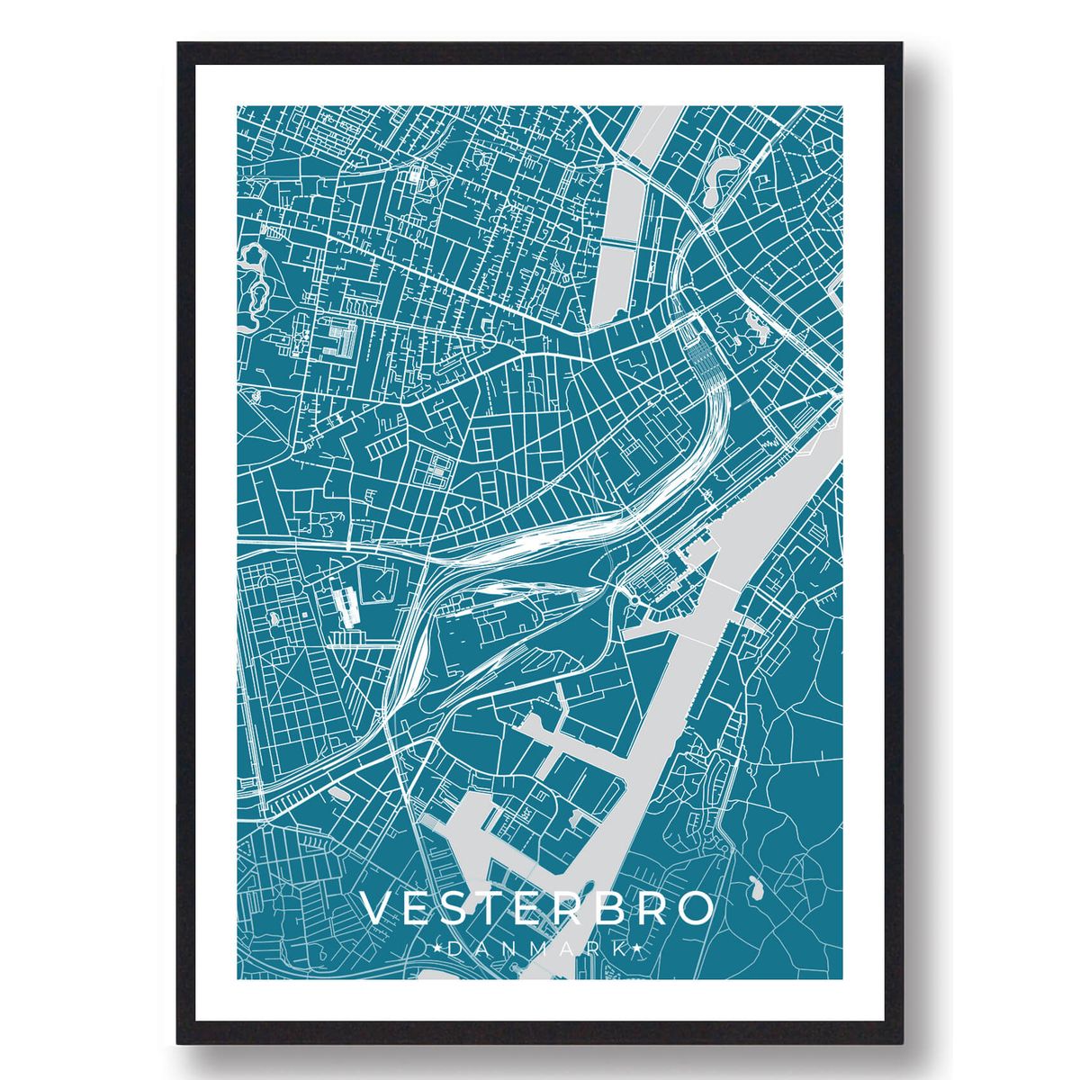 Vesterbro by plakat - blå (Størrelse: M - 30x40cm)