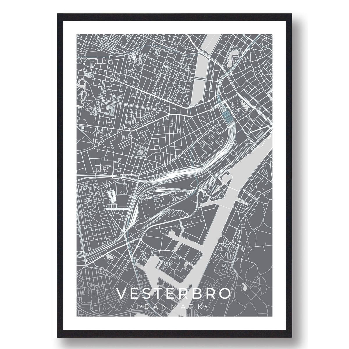 Vesterbro by plakat - grå (Størrelse: M - 30x40cm)