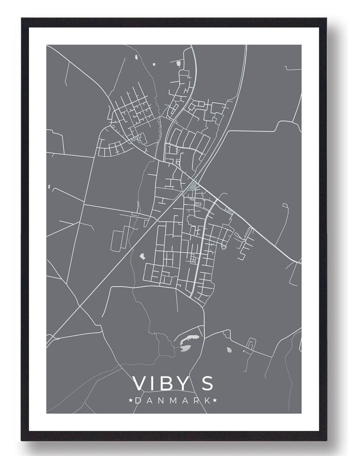 Viby S by plakat - grå (Størrelse: L - 50x70cm (B2))