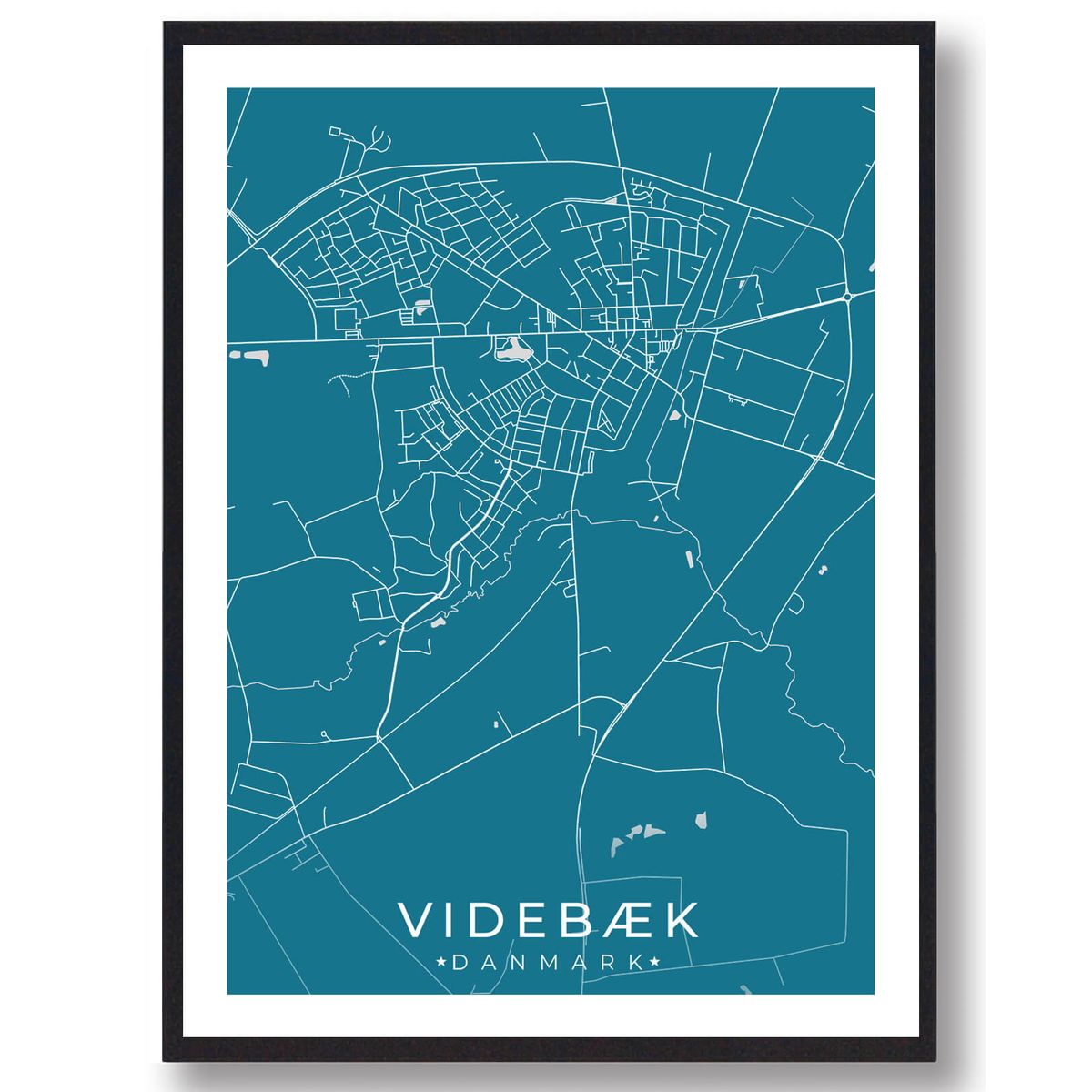 Videbæk by plakat - blå (Størrelse: M - 30x40cm)