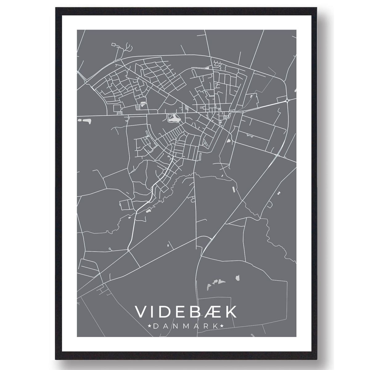 Videbæk by plakat - grå (Størrelse: M - 30x40cm)