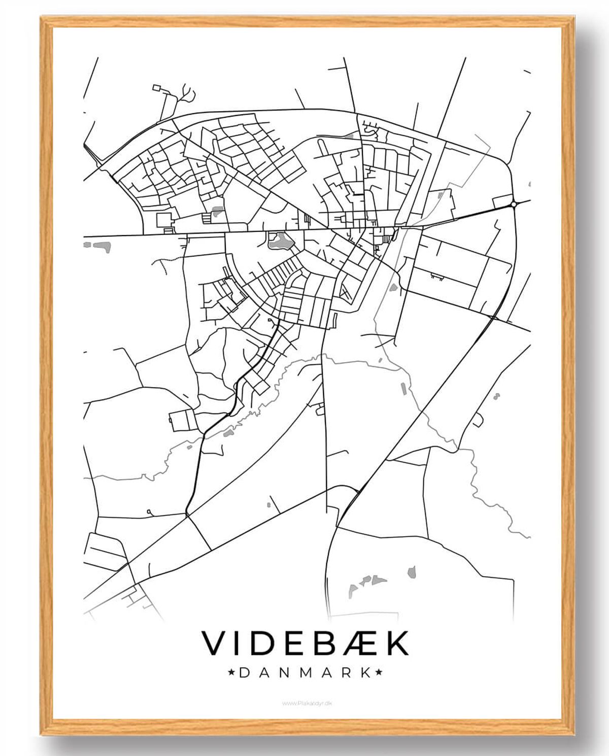 Videbæk by plakat - hvid (Størrelse: L - 50x70cm (B2))