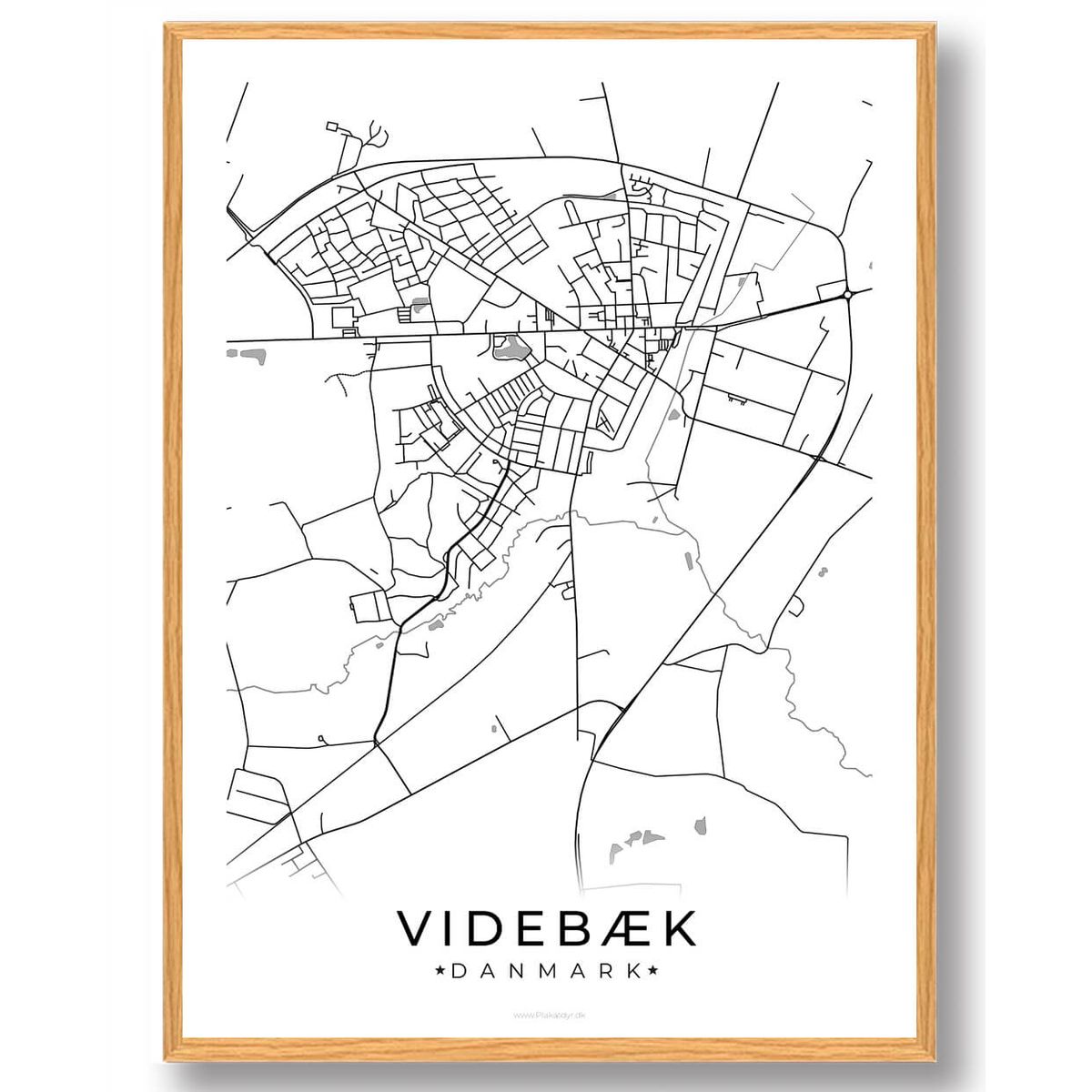 Videbæk by plakat - hvid (Størrelse: M - 30x40cm)