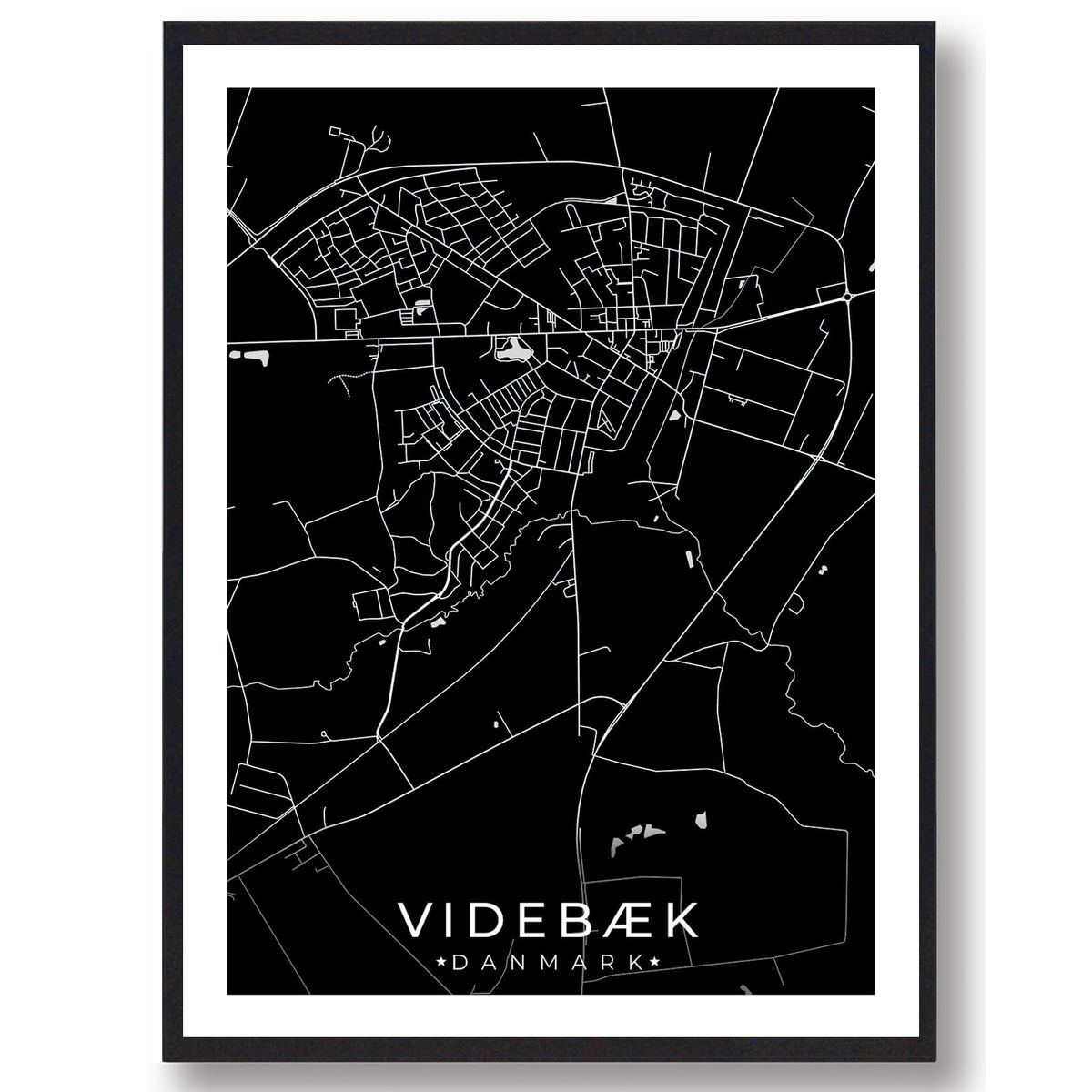 Videbæk by plakat - sort (Størrelse: XS - 15x21cm (A5))