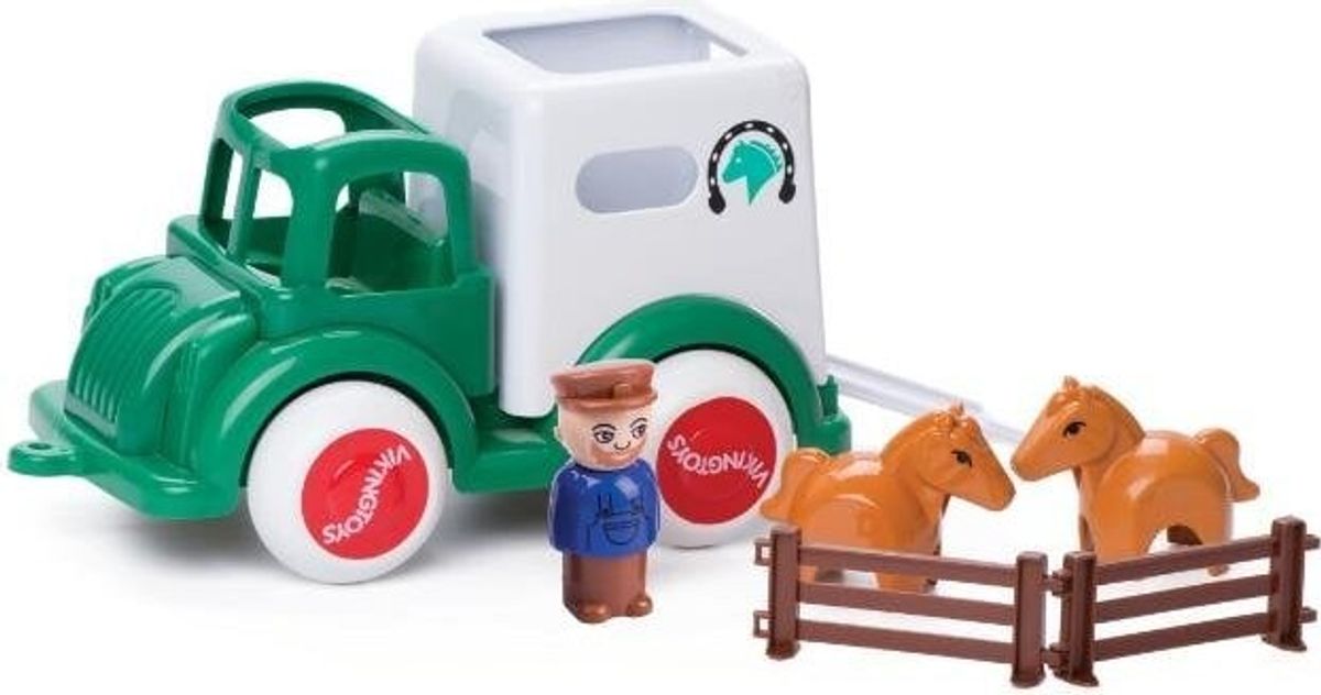 Viking Toys - Jumbo Hestetransport M/1 Pers.+2 Heste+hegn