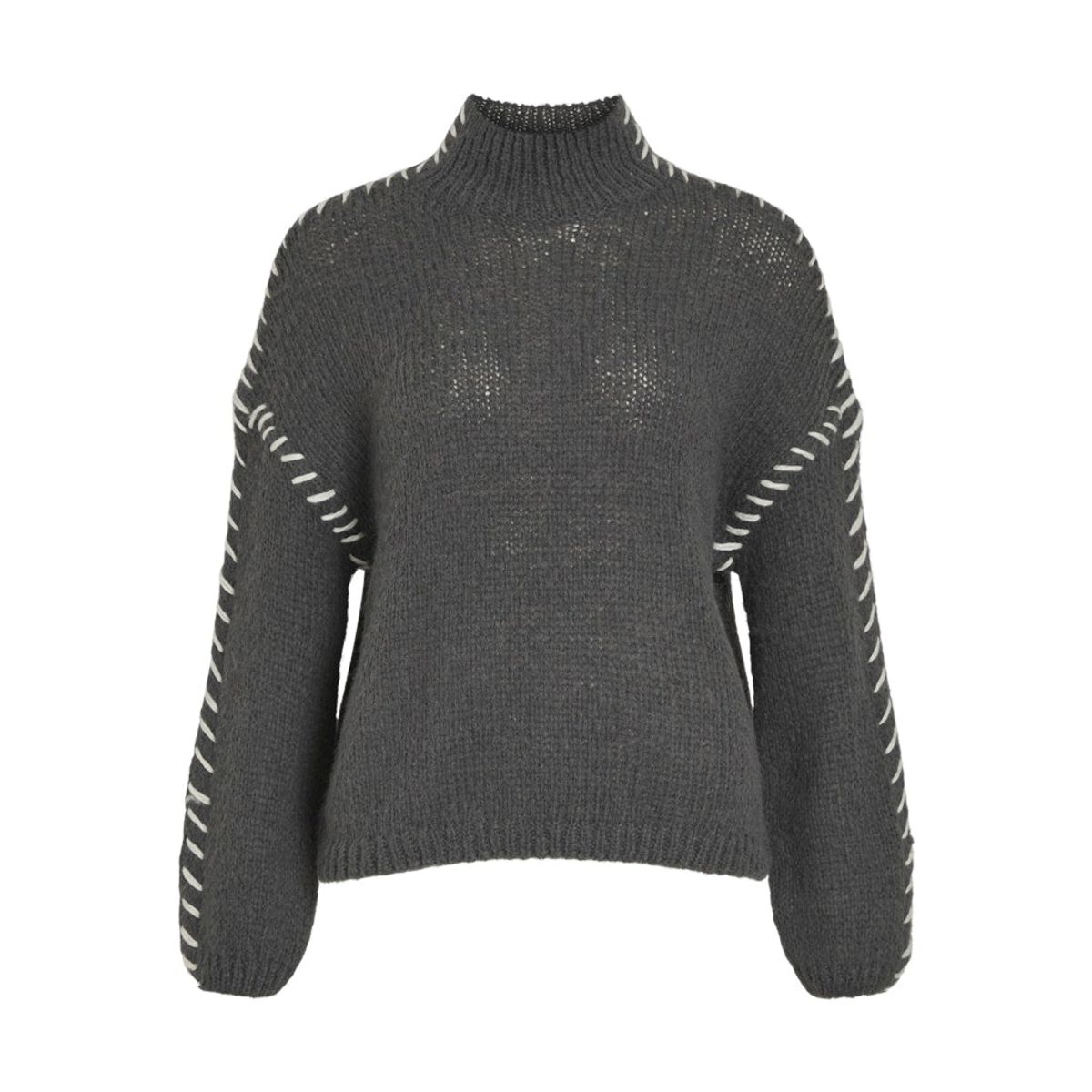 VILA dame pullover VICHOCA - Dark Grey WHITE STITCHING