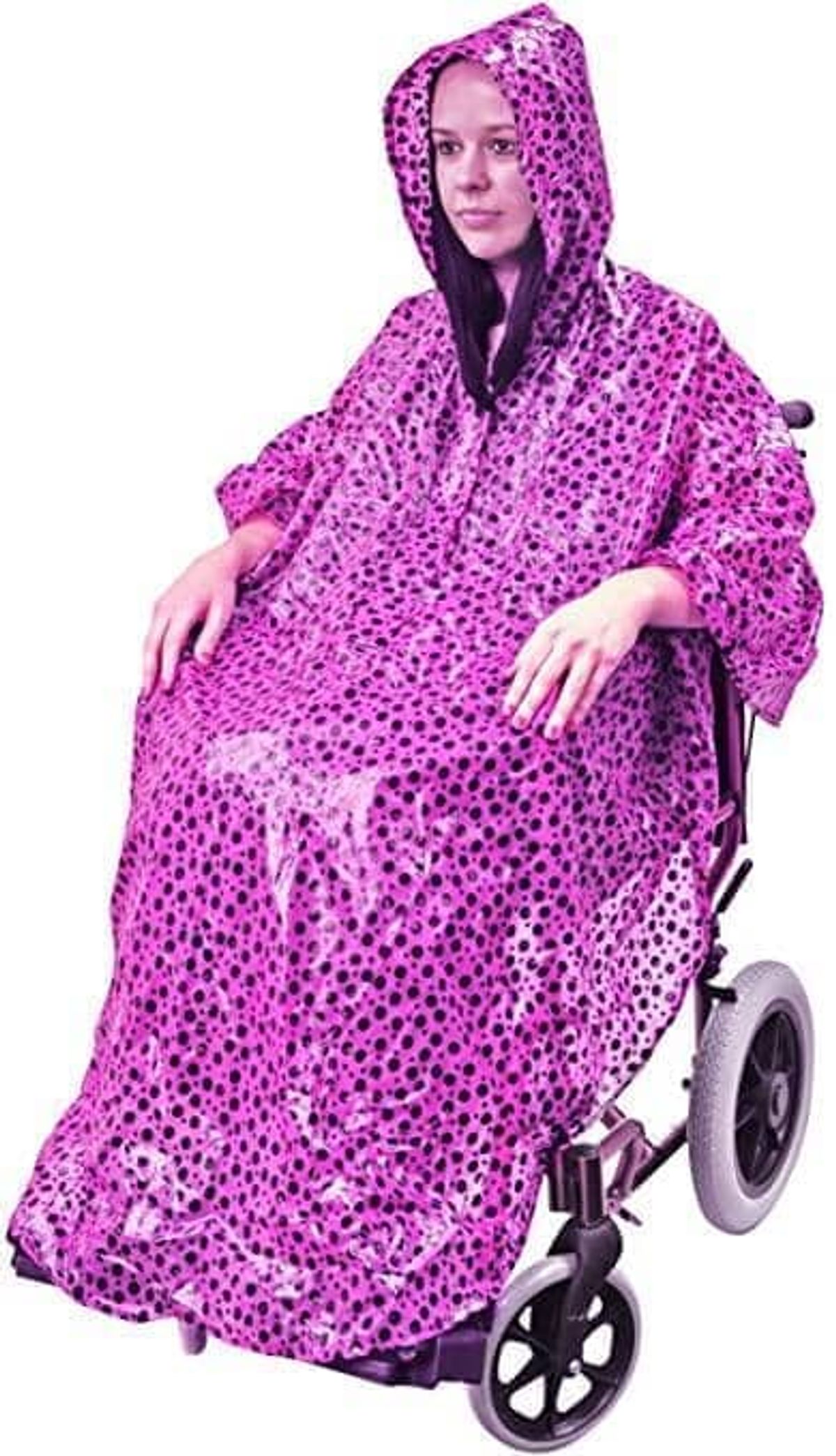 VILD Poncho I LILLA med polkadots - smart regnslag til kørestol. Onesize