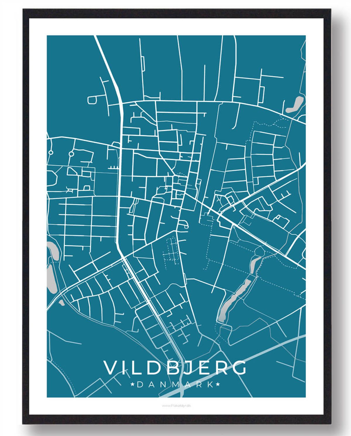 Vildbjerg by plakat - blå (Størrelse: L - 50x70cm (B2))