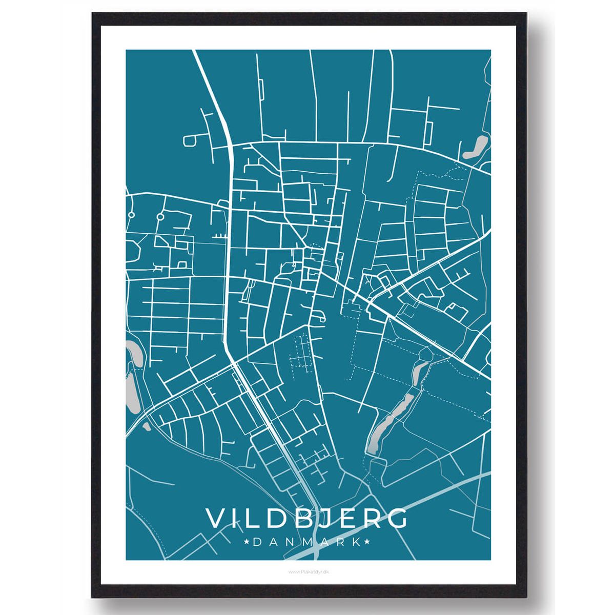 Vildbjerg by plakat - blå (Størrelse: M - 30x40cm)