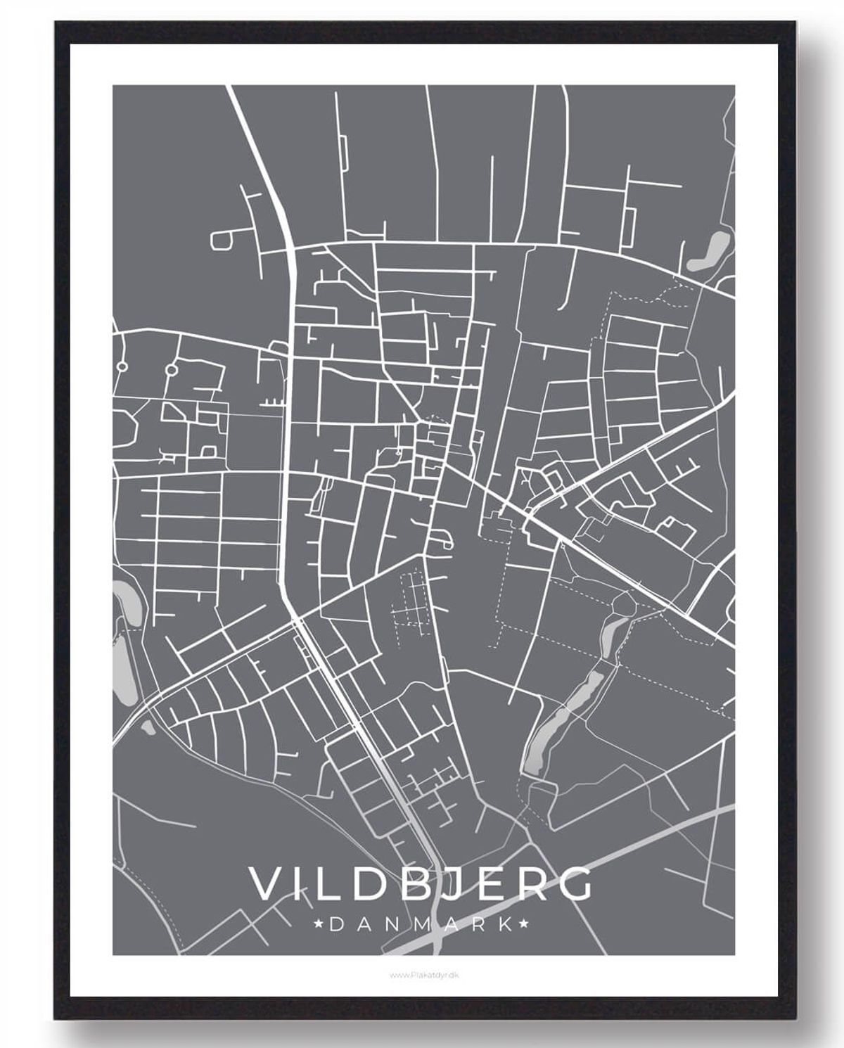 Vildbjerg by plakat - grå (Størrelse: L - 50x70cm (B2))