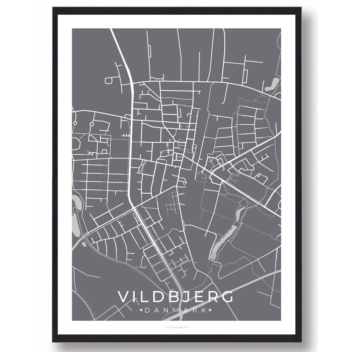 Vildbjerg by plakat - grå (Størrelse: S - 21x29,7cm (A4))