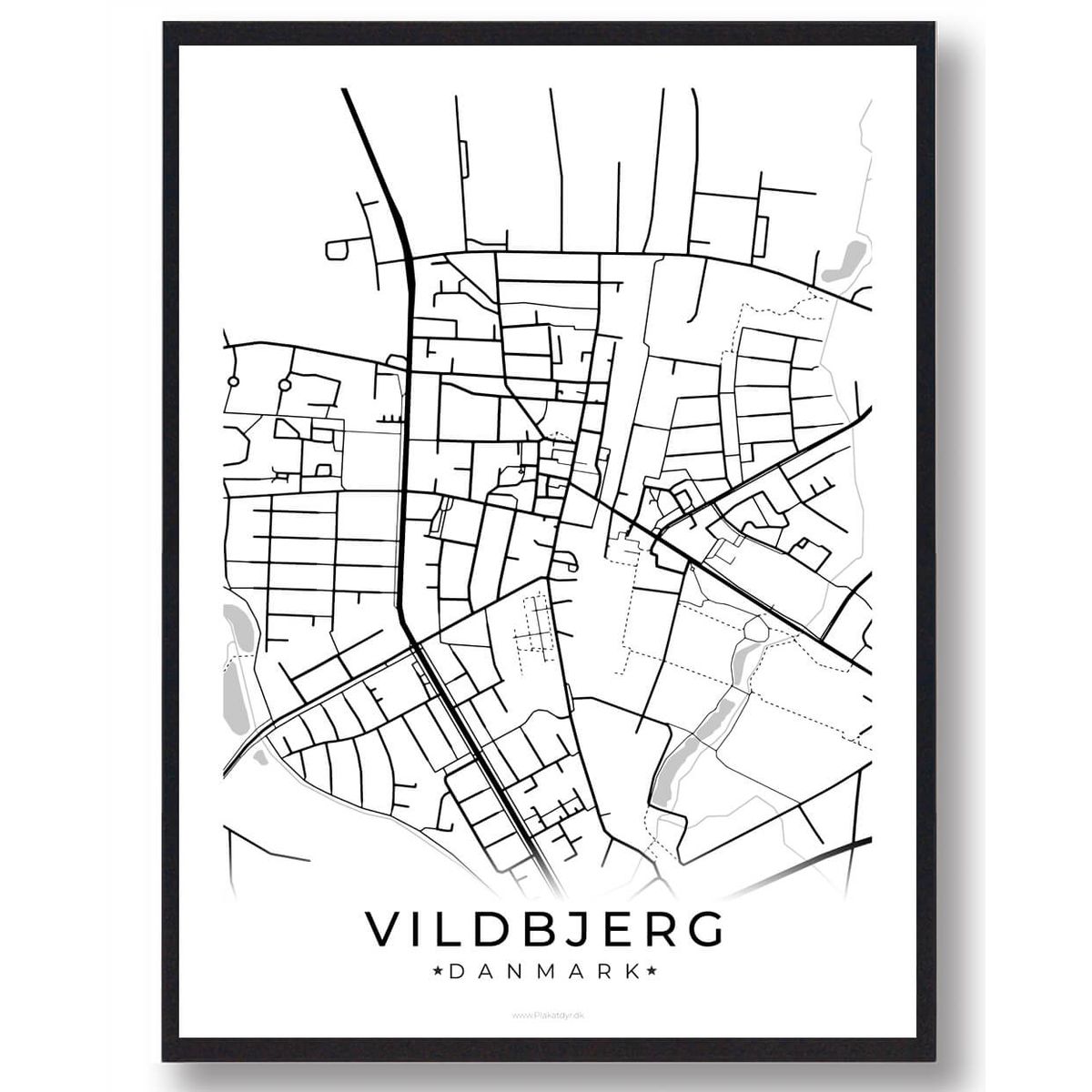 Vildbjerg by plakat - hvid (Størrelse: M - 30x40cm)