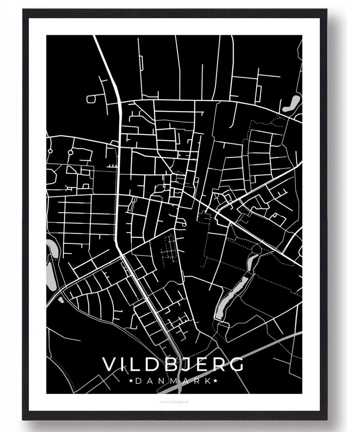 Vildbjerg by plakat - sort (Størrelse: L - 50x70cm (B2))