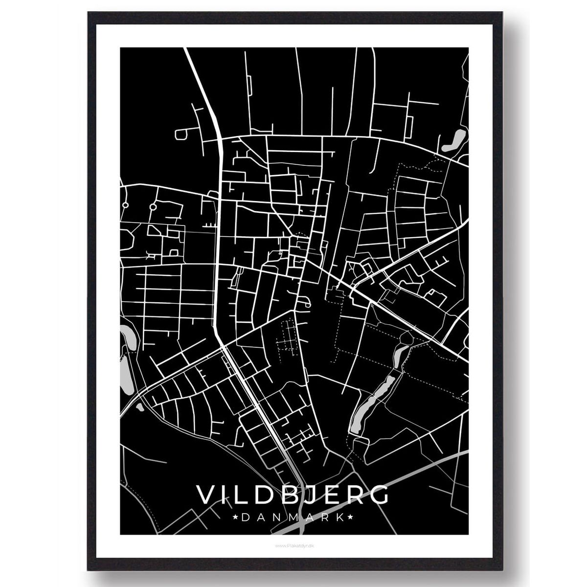 Vildbjerg by plakat - sort (Størrelse: XS - 15x21cm (A5))