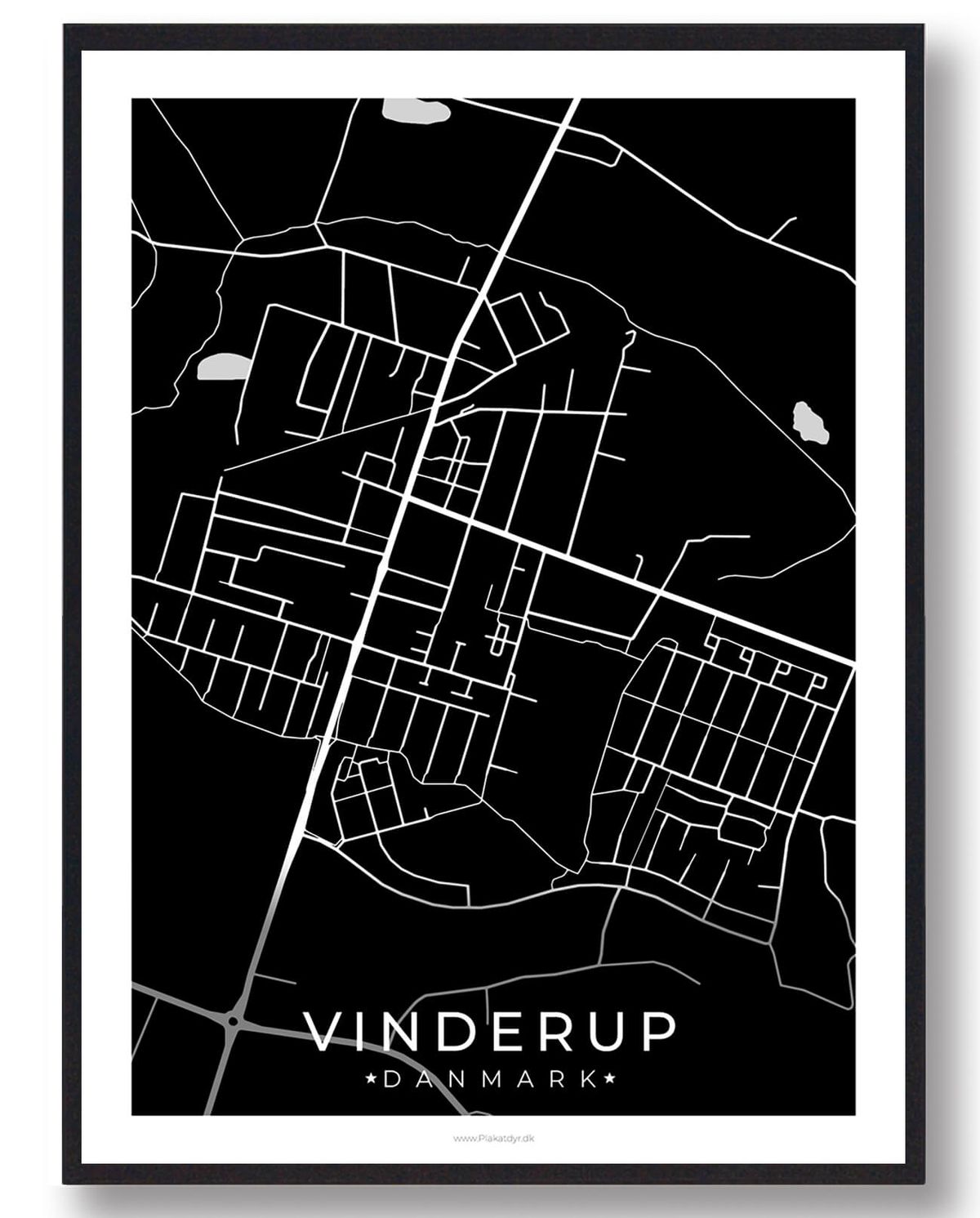 Vinderup by plakat - sort (Størrelse: L - 50x70cm (B2))