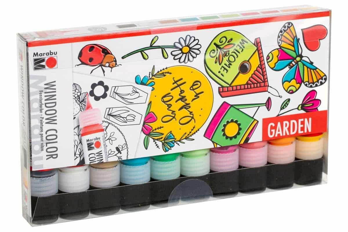 Vinduesmaling sæt - Fun & Fancy Garden 10x25ml + motiver