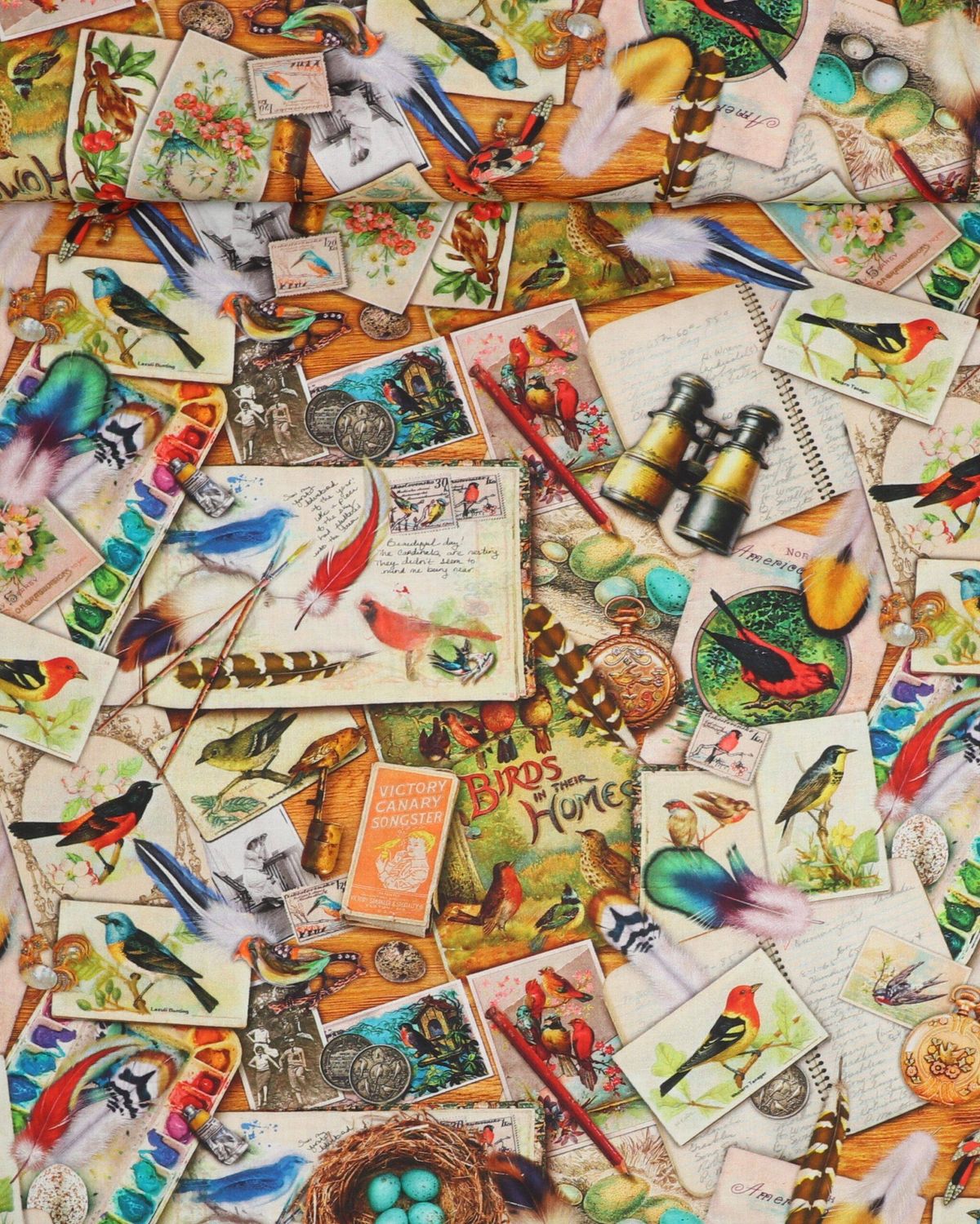 Vintage fuglekigger - Patchwork - 100% Bomuld