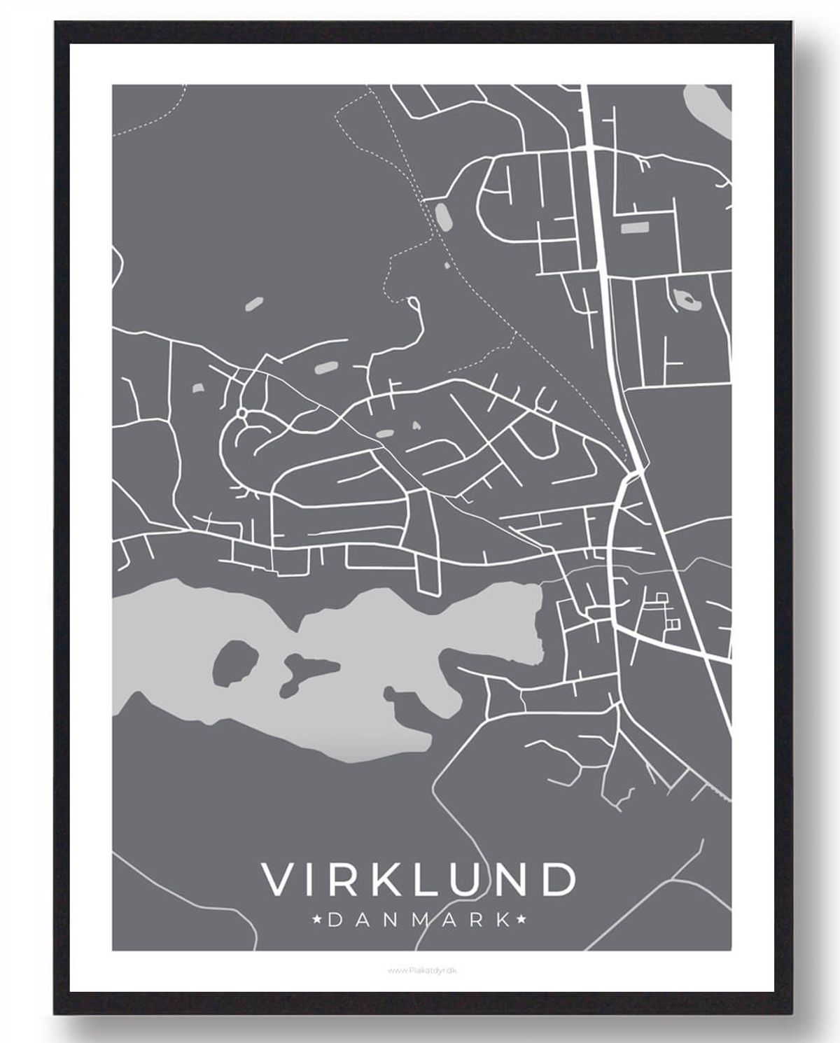 Virklund by plakat - grå (Størrelse: L - 50x70cm (B2))