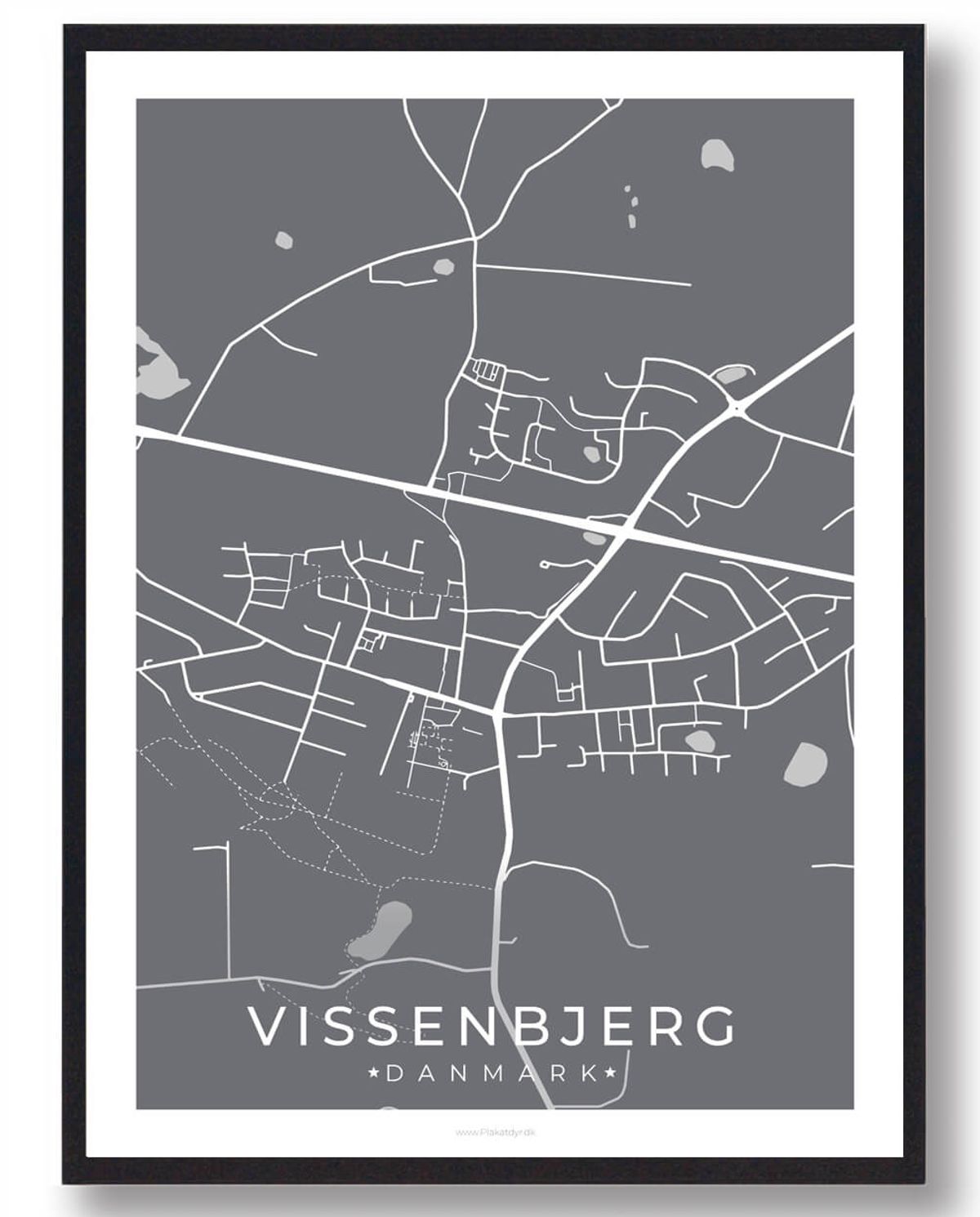 Vissenbjerg by plakat - grå (Størrelse: L - 50x70cm (B2))