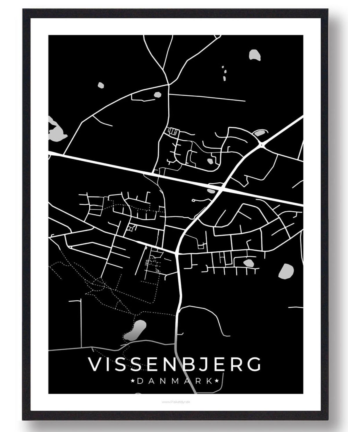 Vissenbjerg by plakat - sort (Størrelse: L - 50x70cm (B2))