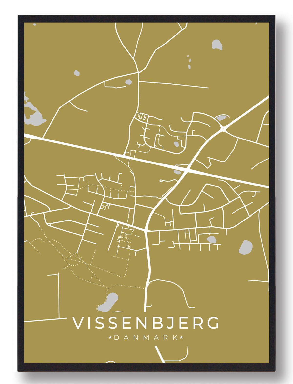 Vissenbjerg plakat - gul (Størrelse: L - 50x70cm (B2))