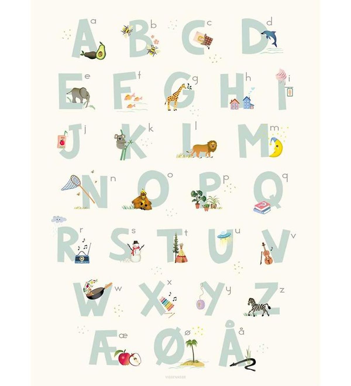 Vissevasse Plakat - 30x40 - Alphabet Blue Danish