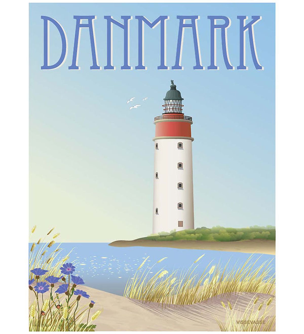 Vissevasse Plakat - 30x40 cm - Danmark - Hvidt Fyrtårn