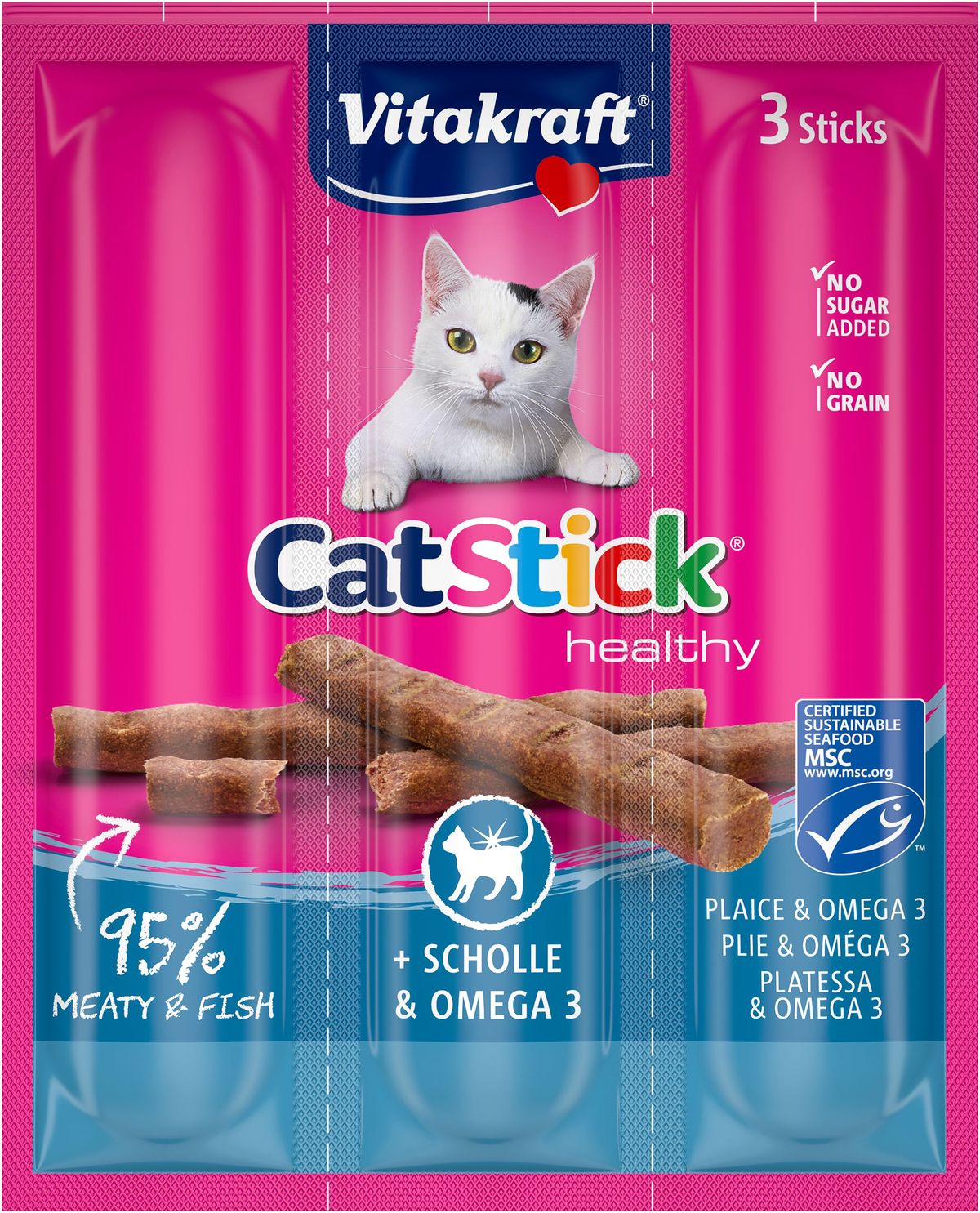 Vitakraft Cat Stick® med rødspætte og omega-3 kattegodbid