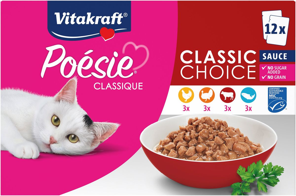 Vitakraft Vitakraft Poesie Multipak 12 poser a 85gr, Classic i sovsKattefoder