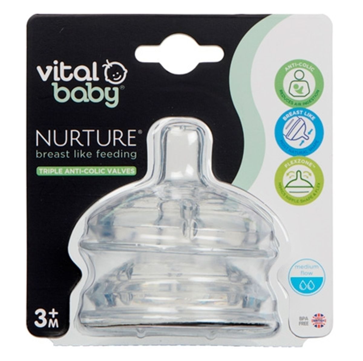 Vital Baby Nurture Medium Flow Flaskesutter - 2 stk