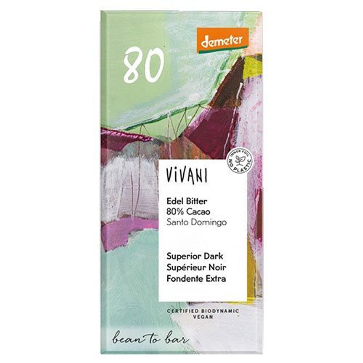 Vivani 80 % mørk chokolade Ø Demeter - 90 gram