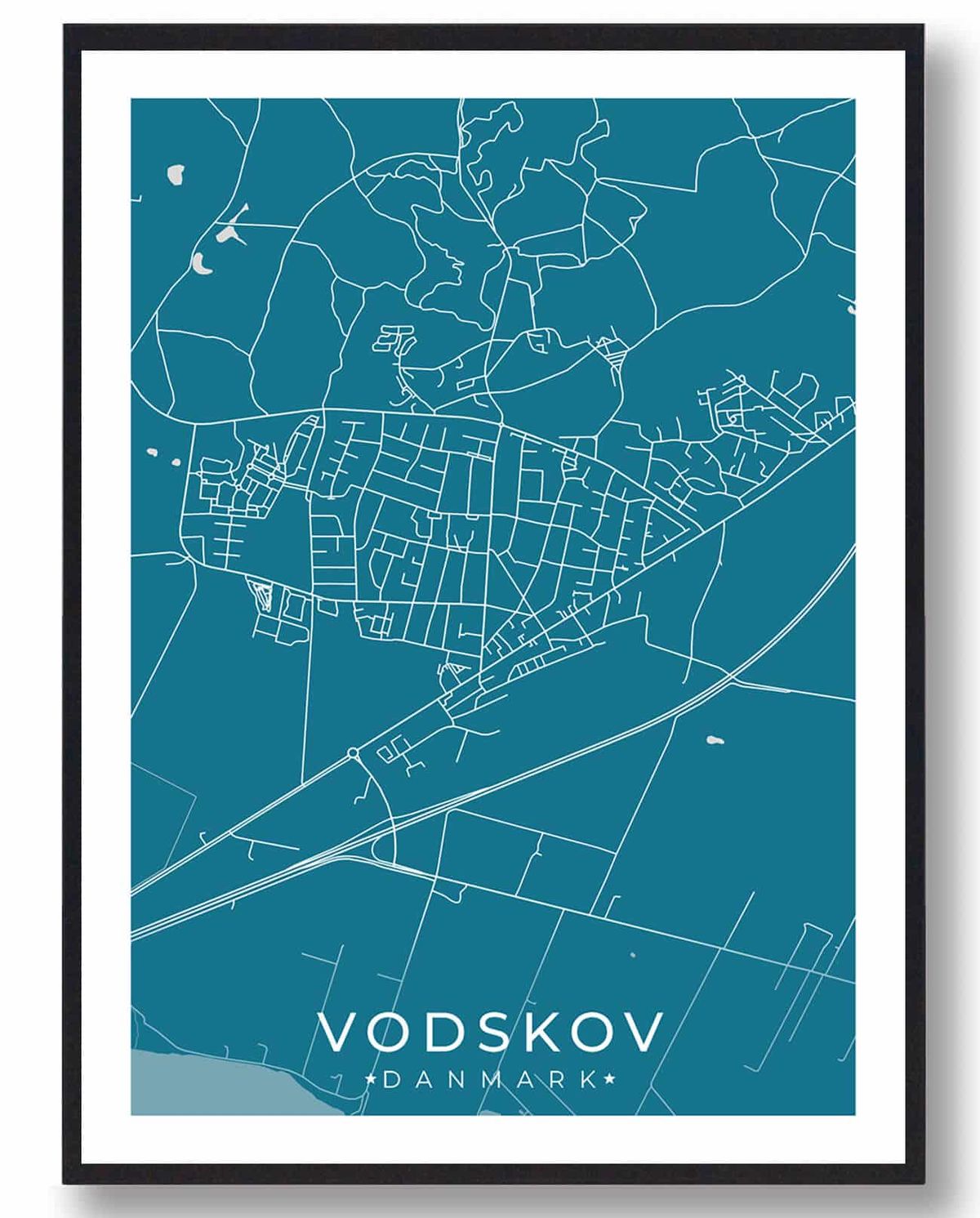 Vodskov by plakat - blå (Størrelse: L - 50x70cm (B2))