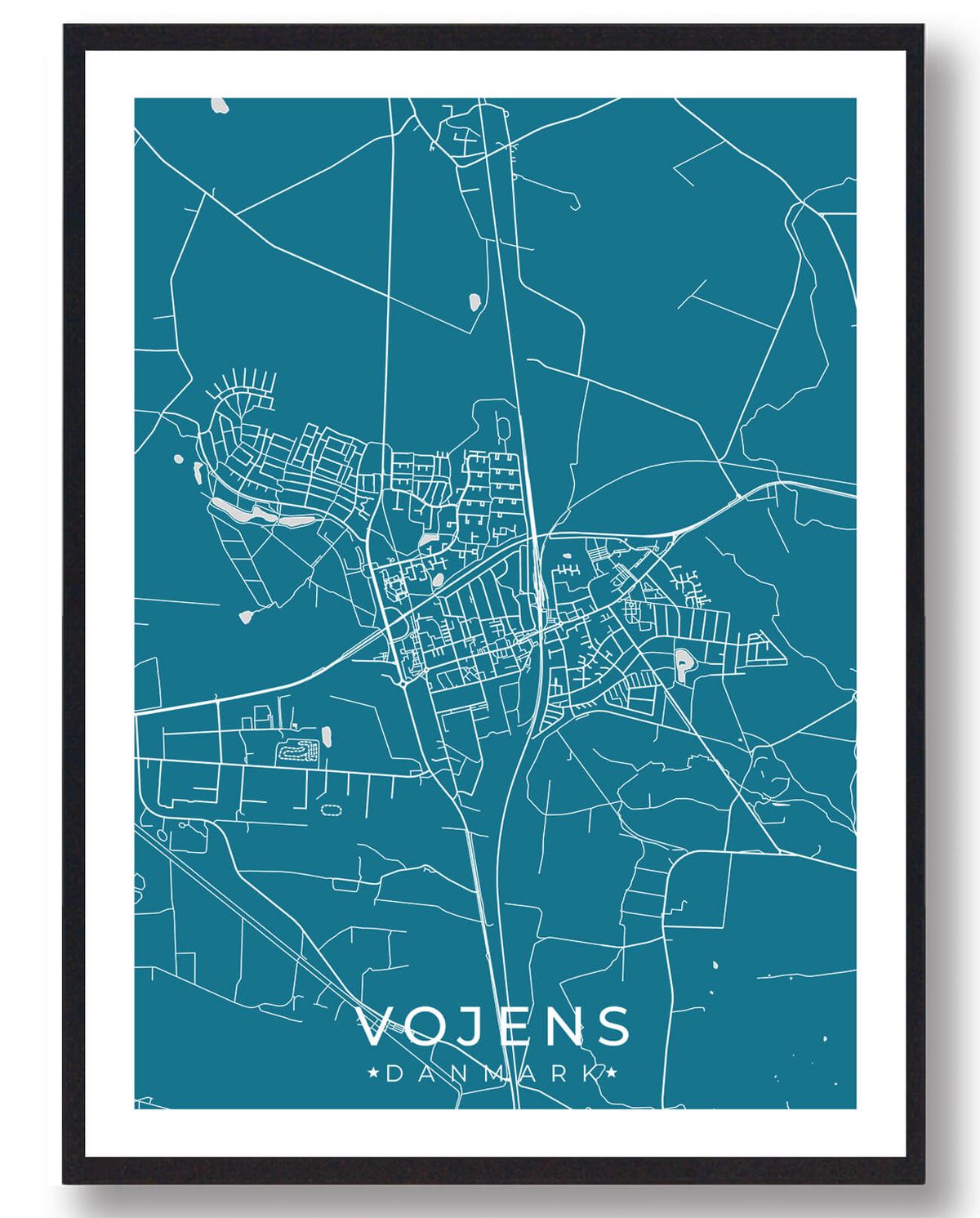 Vojens by plakat - blå (Størrelse: L - 50x70cm (B2))