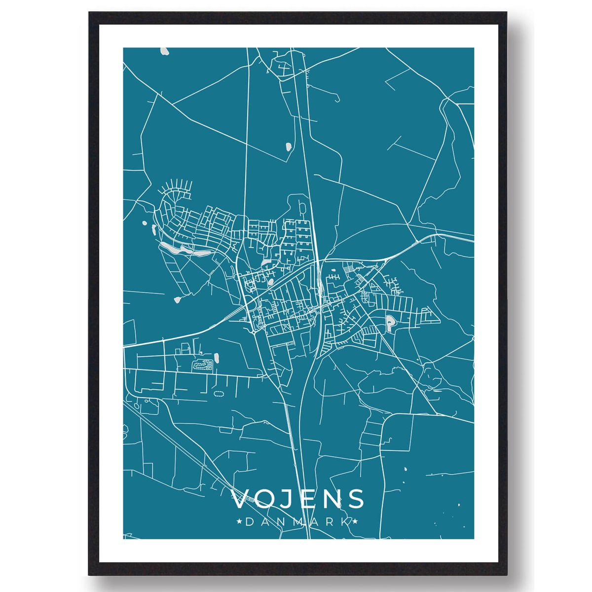 Vojens by plakat - blå (Størrelse: M - 30x40cm)