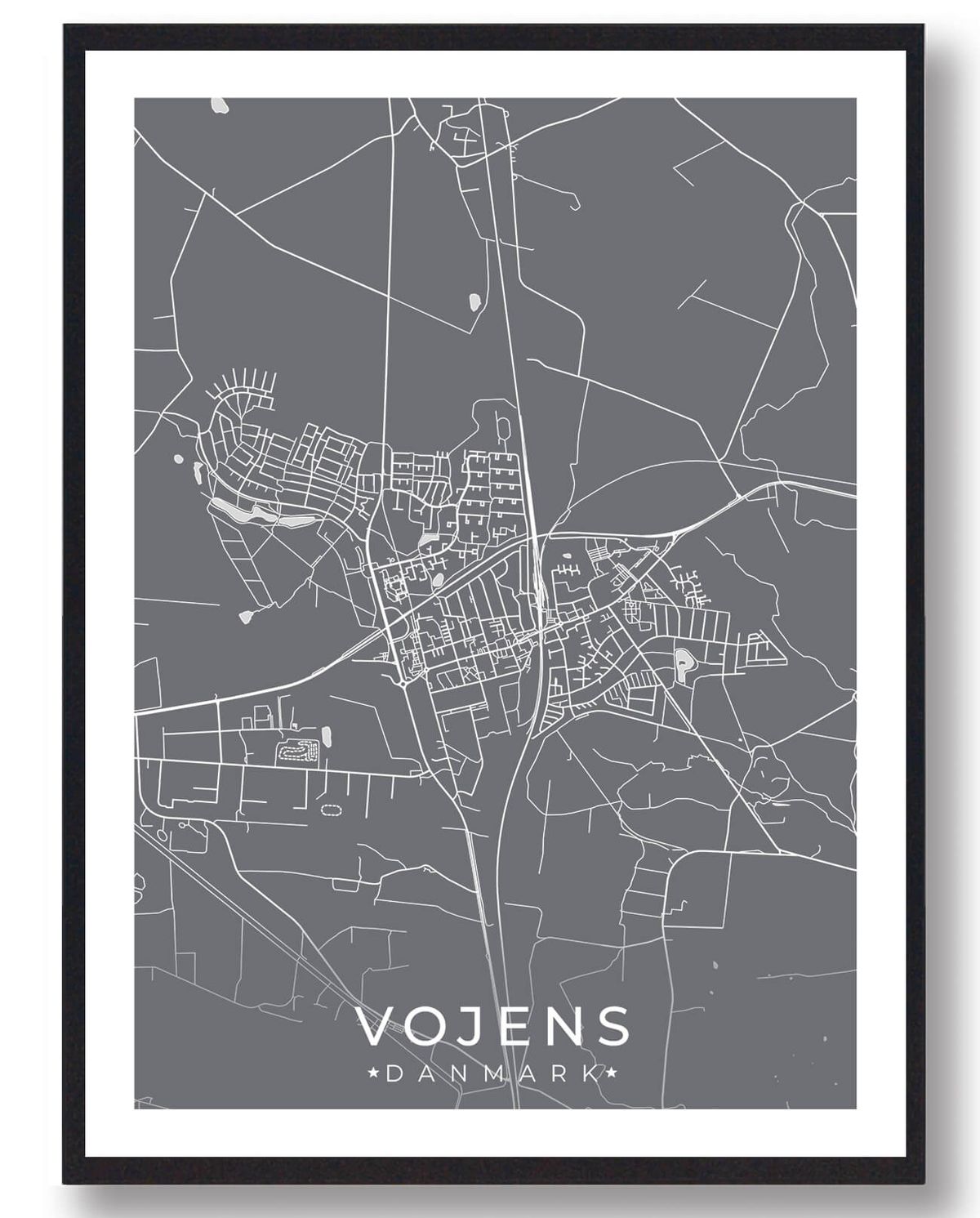 Vojens by plakat - grå (Størrelse: L - 50x70cm (B2))