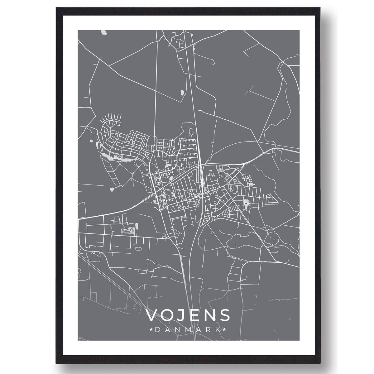 Vojens by plakat - grå (Størrelse: M - 30x40cm)