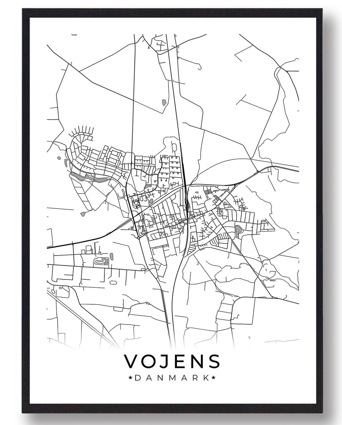 Vojens by plakat - hvid (Størrelse: L - 50x70cm (B2))