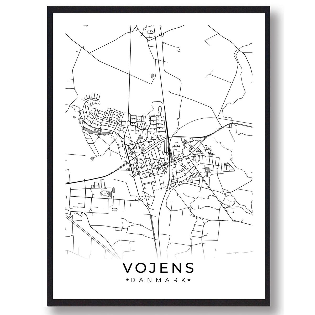 Vojens by plakat - hvid (Størrelse: M - 30x40cm)