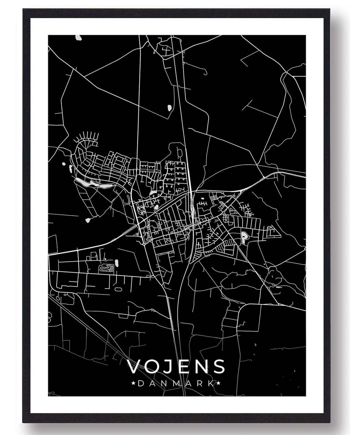 Vojens by plakat - sort (Størrelse: L - 50x70cm (B2))