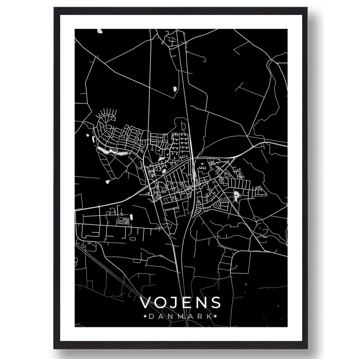 Vojens by plakat - sort (Størrelse: XS - 15x21cm (A5))