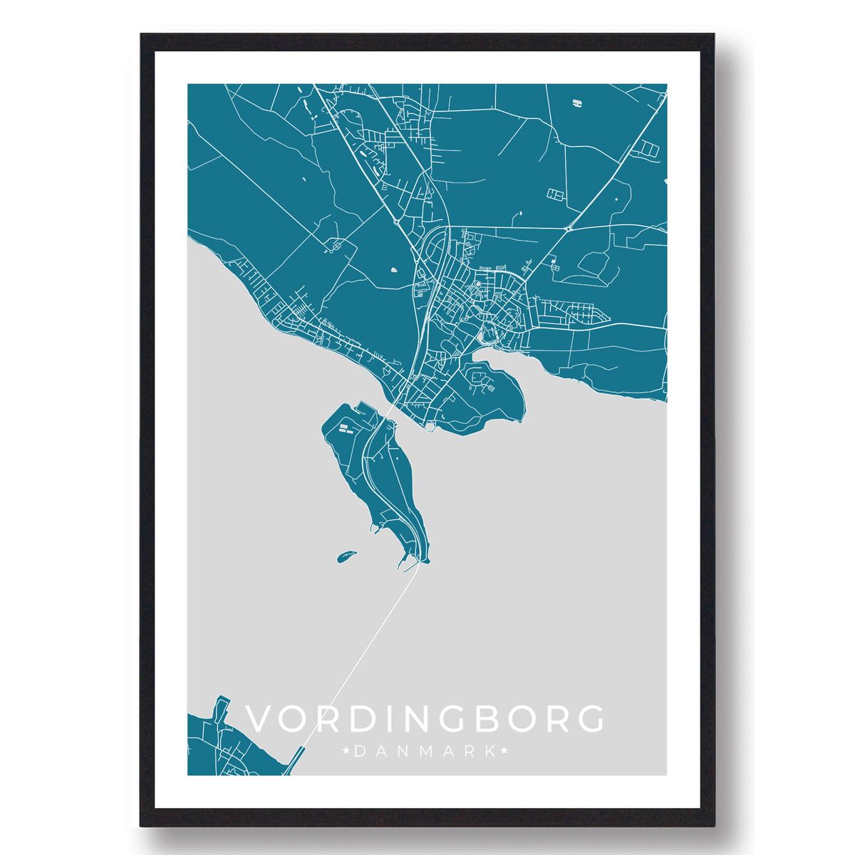 Vordingborg by plakat - blå (Størrelse: L - 50x70cm (B2))