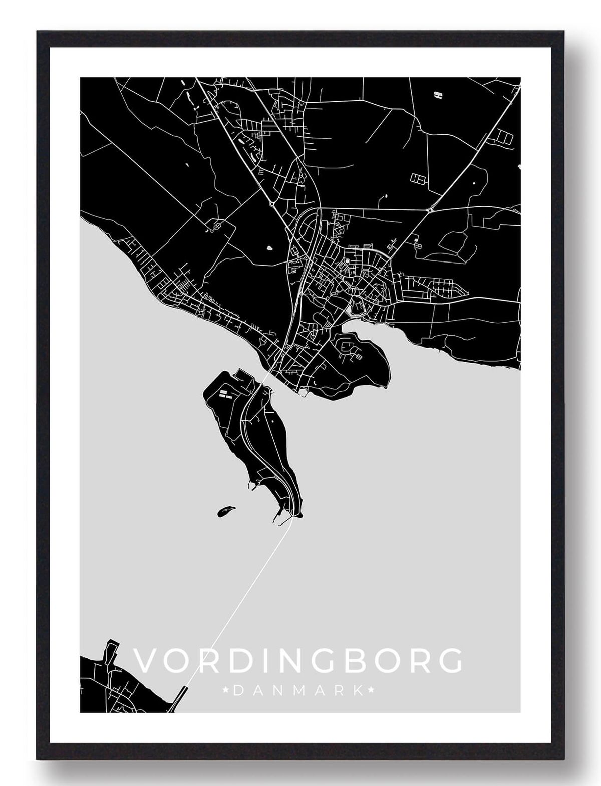 Vordingborg by plakat - sort (Størrelse: L - 50x70cm (B2))