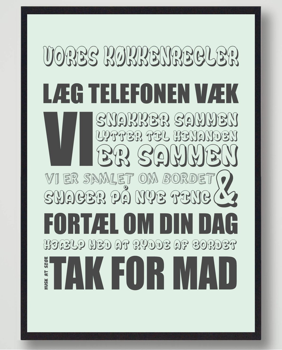 Vores køkkenregler (Mint) - plakat (Størrelse: L - 50x70cm (B2))